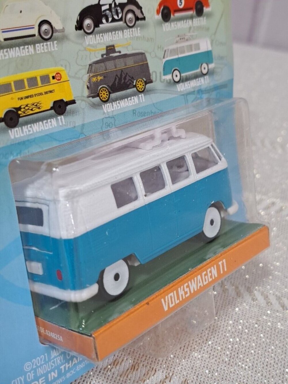 Jada Punch Buggy Slug Bug Volkswagen T1 Microbus Teal & White Diecast Surfboard - Picture 4 of 6